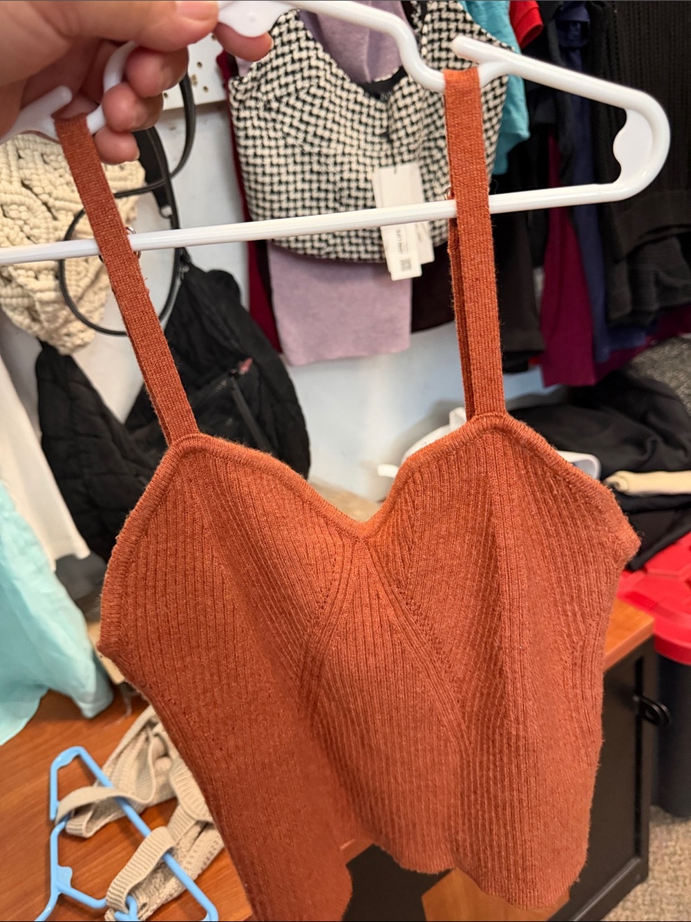Burnt Orange Ribbed Knit Sweetheart Cami